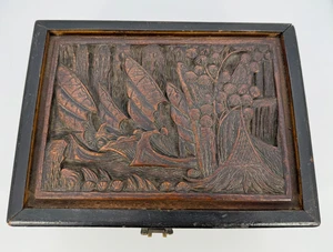 Vintage Hand Carved Wooden Box Jewelry Ring Trinket Storage Wood Antique - Picture 1 of 18