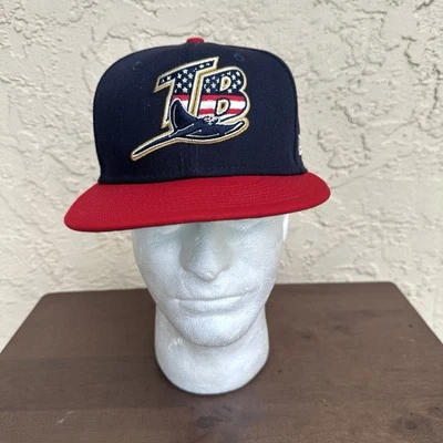 New Era Tampa Bay Devil Rays Cap Hat Mens Fitted 7 1/8 Blue Red USA Flag MLB - Image 1 of 4