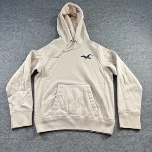 Y2K Hollister Heavyweight Hoodie Mens Small Beige Sweatshirt Drawstring - Picture 1 of 9