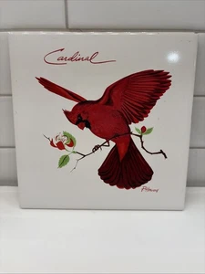 Vintage Keramik rot Kardinal handbemalt Fliesenuntersetzer von P. Howard 6"x6" - Bild 1 von 4