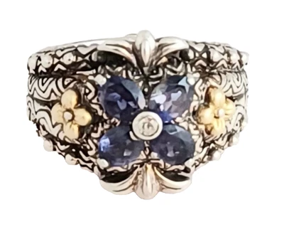 Anillo Flor Amatista Barbara Bixby Oro Esterlina y 18k Talla 8 Foto 1 de 4