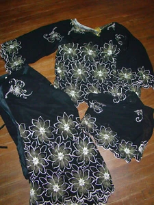 Plus Size Floral Embroidered Wrap Skirt, Blouse and Scarf Black/ Green Imported - Picture 1 of 6