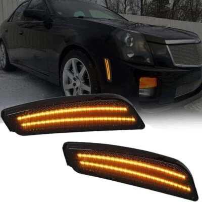 Smoke Lens Front Bumper Amber LED Side Marker Light For 03-07 Cadillac CTS CTS V - Image 1 of 4