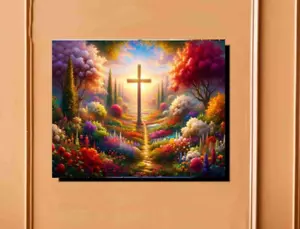 Obra de arte de la Pasión y la Cruz sobre lienzo envuelta pintura al óleo 16x20 - Imagen 1 de 3