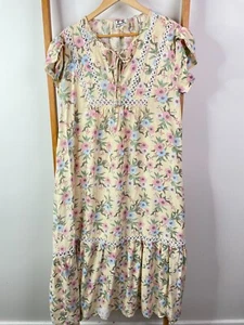 Jaase Dress Womens Extra Large Yellow Floral Ruffle Hem Short Sleeve Midi V-Neck - Picture 1 of 10