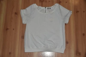 NWT EYESHADOW M WHITE TEXTURE CUFFED SLEEVE ZIP BACK SCOOP NECK TOP - Picture 1 of 12