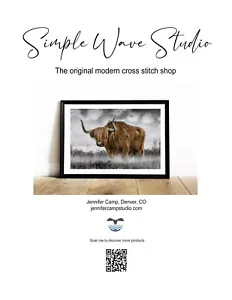 Highland Cow in a Field Counted Cross Stitch Pattern - Picture 1 of 5