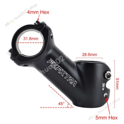 MTB Road Bike Handlebar Stem Alloy 45 Degree 31.8mm 28.6mm Cycling Bicycle Riser - Image 1 of 4