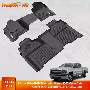 Floor Mats Liners for 2014-2018 Chevy Silverado/GMC Sierra 1500 Crew Cab 3D TPE - Picture 1 of 10