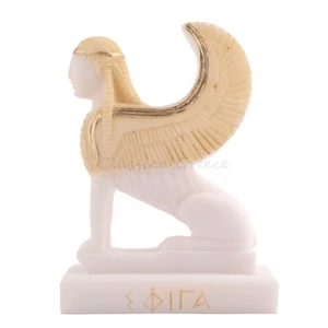 Statue Ancient Greek Mythology Sphinx Alabaster 4.13"- 10.5 cm Cast Marble White - Picture 1 of 8