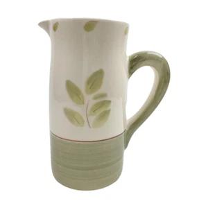 Faianca Subtil Pitcher Vase Made In Portugal Sage Green Cream Leaves 8.5" Tall - Picture 1 of 10
