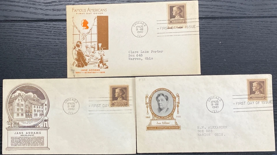 #878 Jane Addams Famous American lot of 13 Mixed cachet First Day covers - Image 1 of 2