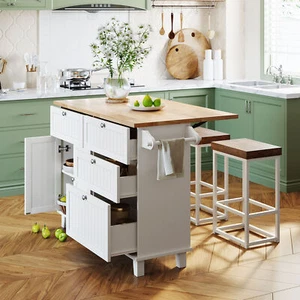 TOPMAX Farmhouse Kitchen Island Set with Drop Leaf and 2 Seatings,Dining Table S - Picture 1 of 12