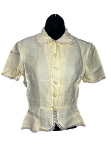 Vintage Joan Miller Juinors Yellow Button Down Peplum Blouse Size XS/S - Picture 1 of 12