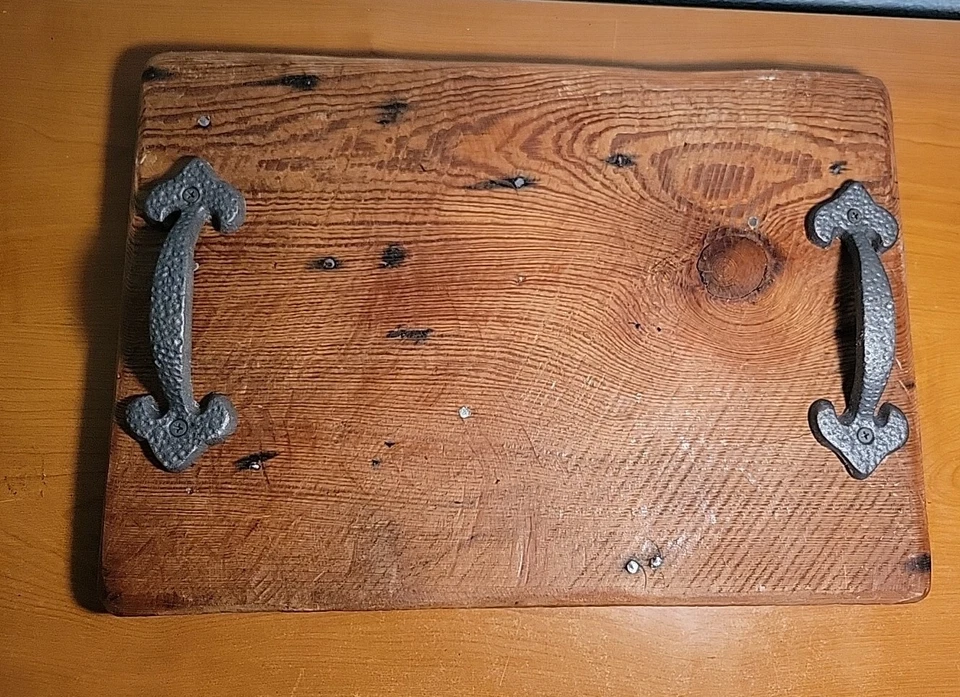 Primitive Reclaimed Rustic Wood Farmhouse Decorative Serving Tray w/Iron Handles - Image 1 of 4