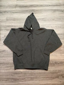  Men's Long Sleeve Pullover Hoodie Charcoal Gray Kangaroo Pocket Heavy Cotton L - Picture 1 of 6