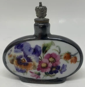 VTG 2 3/8" x 2 7/16" Porcelain Painted Floral Perfume Bottle Crown Screw Stopper - Picture 1 of 7