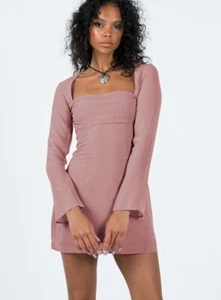 Princess Polly womens Dusty Pink mini dress Size 12 Long Sleeve Lined Zip - Picture 1 of 14