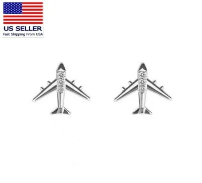 Fashion Women 925 Sterling Silver Jewelry Crystal Earrings Stud Small Plane 0876 - Image 1 of 3