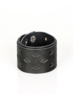 Paparazzi Jewelry Bucking Bronco Black Urban Bracelet Leather Diamond Cut Out - Picture 1 of 2