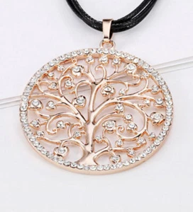 SILVER Elegant Family Tree of Life Crystal Rose Gold Filled Pendant Necklace 008 - Picture 1 of 2
