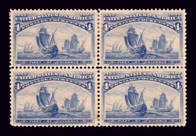 MOMEN: US STAMPS #233 INTACT BLOCK OF 4 MINT OG H LOT #91332* - Image 1 of 2