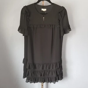 Vestido corto con volantes J.Crew Point Sur negro arrugado gasa talla 0 L0114 - Imagen 1 de 12