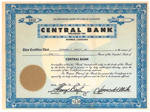 Zentralbank 1977 Louisiana Aktienzertifikat - Bild 1 von 1