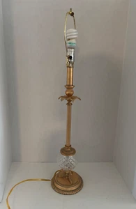 Gilt 31" Table Lamp Dolphin Base Cut Glass Ball Leaf Motif 3 Way Socket - Picture 1 of 11