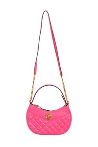 Versace Women's Fuxia 100% Leather Quilted Moon Handbag Shoulder Bag - Picture 1 of 8