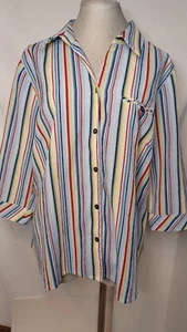 Allison Daley Size 22W Red White Blue Yellow Stripe Button Up Nautical Beachy - Picture 1 of 7