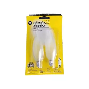 GE Soft White 25W Bent Tip Frosted Light Bulbs (2pk) 25CAC/F CD2 - New & Sealed - Picture 1 of 6