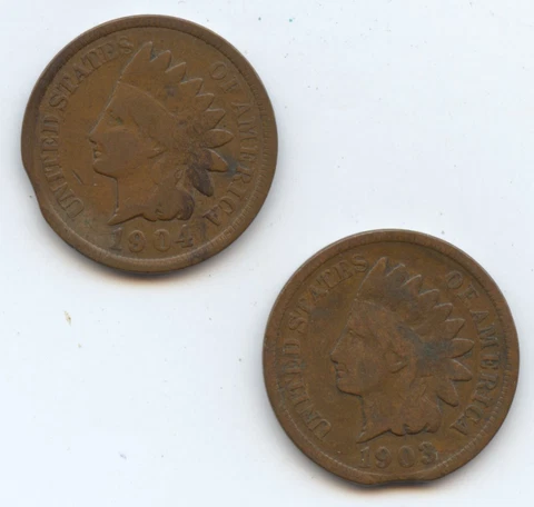 Error 1903 & 1904 Indian Cents (#6539) Both with Planchet Clips Cover