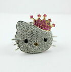 2 CT Round Simulated Sapphire Diamond Hello Kitty Ring 925 Silver Gold Plated