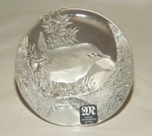 Paperweight Mats Jonasson ZAUNKÖNIG wren gärdsmyg signiert + Schachtel + Etikett - Bild 1 von 8