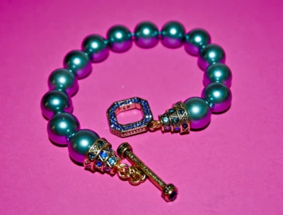 Nuevo $90 HEIDI DAUS "Capas Lujosas" AZUL PERLA Cuentas Palanca Pulsera Cristales M/L Foto 1 de 3