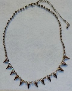 VERY NICE - Spikes and Rhinestones Silver Tone Necklace - PRONG SET RHINESTONES - Picture 1 of 9