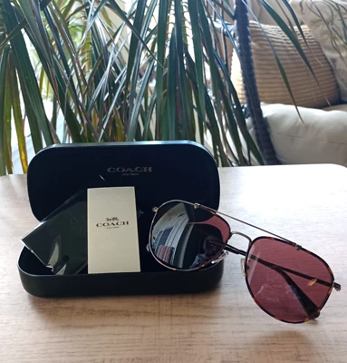 Coach Antique Gold /Tortoise Sunglasses Wine Lens 59mm HC7164-933375 $179 NWT - Image 1 of 4