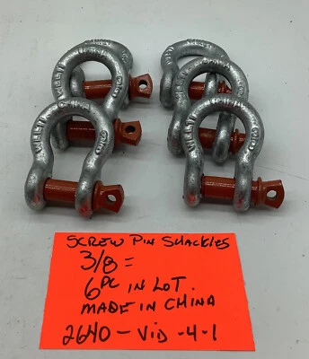 Screw Pin Shackles 3/8 (6 Pc In Lot) 2640- Vid-4-1