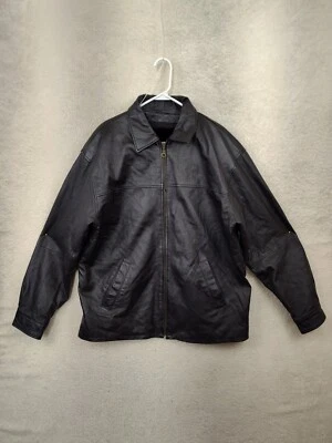 Chaqueta de cuero Gallery para hombre grande de cuero negro manga larga forrada de sherpa cremallera completa Foto 1 de 4