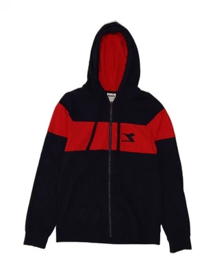 Suéter com capuz DIADORA masculino gráfico com zíper azul marinho médio colorblock DS21 - Imagem 1 de 3