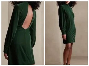 NWT Banana Republic Velvet Hunter Green Dress XXL Open Back - Picture 1 of 10