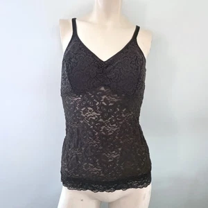 Schwarzes Spitzen Camisole Tanktop Damen verstellbare Träger durchsichtig Blumen Overlay Schichten - Bild 1 von 5