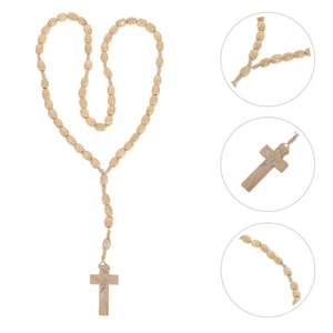 Holz Kreuz Anhänger Perlenkette für Damen Miss Damen Perlen Herren Kette - Bild 1 von 12