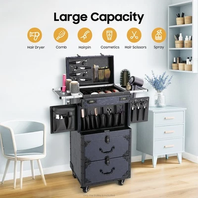 Estuche de Maquillaje Profesional Estuche de Cosmetología Rodante Metal Belleza Equipaje de Viaje Foto 1 de 4