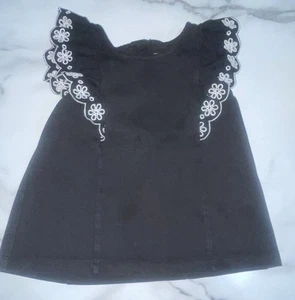 Janie and Jack Ruffle Embroidered Eyelett Sleeve Black Top Toddler Girls Size 3 - Picture 1 of 5
