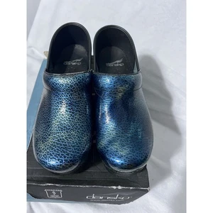 Dansko Damen Blau Metallic Crackle Leder Clogs Größe 38 7 13R - Bild 1 von 4
