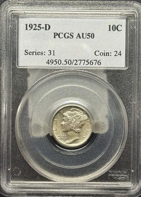 1925-D Mercury Head Dime, AU50 PCGS, (12005) - Image 1 of 3
