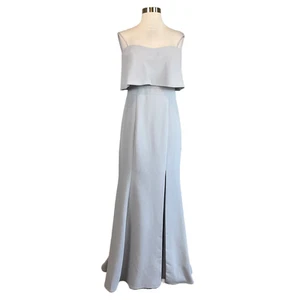AQUA Women's Formal Dress Size 10 Silver Gray Crepe Strapless Thigh Slit Gown - Picture 1 of 9