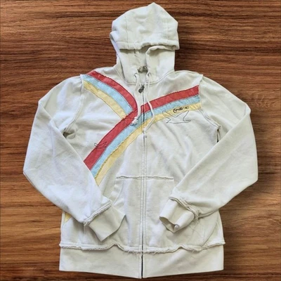 Sudadera con capucha con cremallera O'Neill White Birds, Sun & Rainbow Appliqué Y2K. Talla L Foto 1 de 4